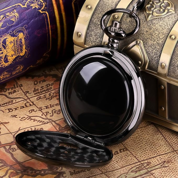 ManChDa Scrying Mirror Black Obsidian Mirror Lucky Dragon & Phoenix Pocket Watch Shell Witchcraft Kit Wiccan Supplies and Tools Witchy Gifts, Black Blue