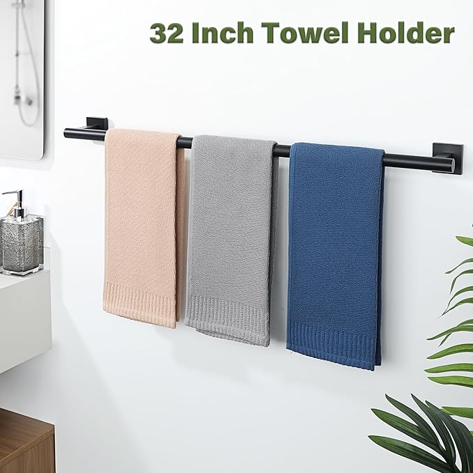 Alise Bathroom Towel Bar, 32 Inch Towel Racks for Bathroom, SUS304 Stainless Steel Hand Towel Holder Heavy Duty Towel Rack Wall Mounted Matte Black Towel Bar
