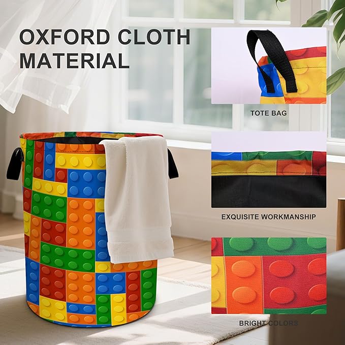 Colorful Building Blocks Laundry Basket Laundry Hamper With Handles Collapsible Laundry Baskets Storage Basket For Room Bathroom Bedroom Decor