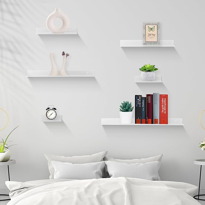 Z metnal White Floating Shelves, Wall Shelf, Metal Square Shelf for Display Collection, Aluminum, Wall Mounted, White, 24 inch, Set of 2