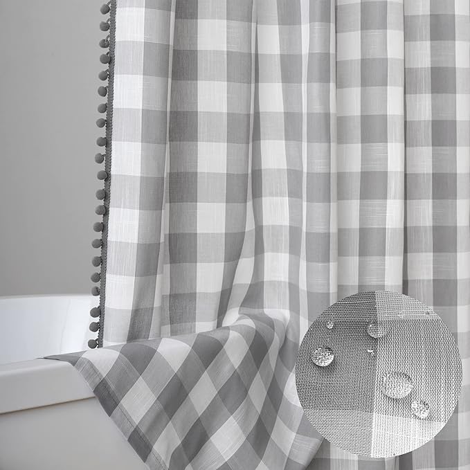 VOILYBIRD Grey and White Buffalo Check Farmhouse Shower Curtain for Bathroom 72” x 72”