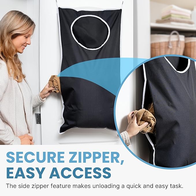 Hanging Laundry Hamper Bag XL 40x22", Space Saving over the Door Storage Bags, Behind the Door Hampers for Dirty Clothes & Wall Mounted Basket for Bathroom