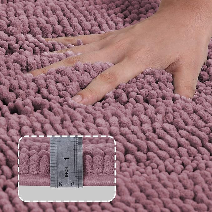 Turquoize Bathroom Rugs Set Non-Slip Bath Mats for Bathroom Super Absorbent Shaggy Rugs for Tub Shower Toilet Soft Plush Bath Rug Plus U Contour Rug (Oversized: 24" x 36" and 20" x 24" U), Mauve/Rose