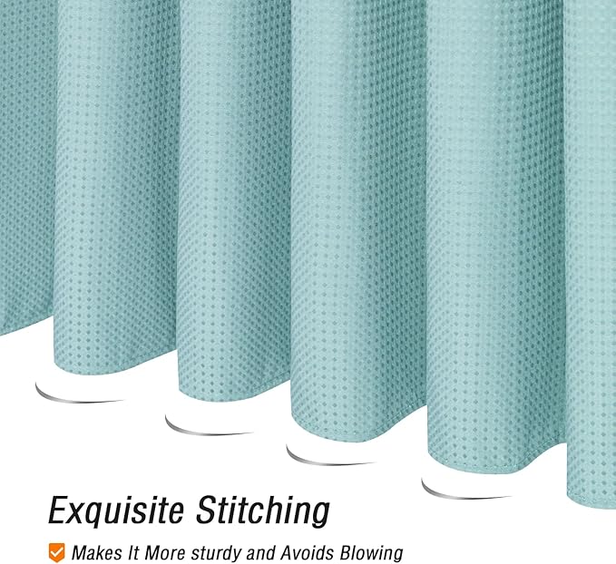 Gibelle Extra Long Shower Curtain 72 x 84, Tall Waffle Weave Textured Fabric Shower Curtain for Bathroom, Water Repellent, Machine Washable, Teal