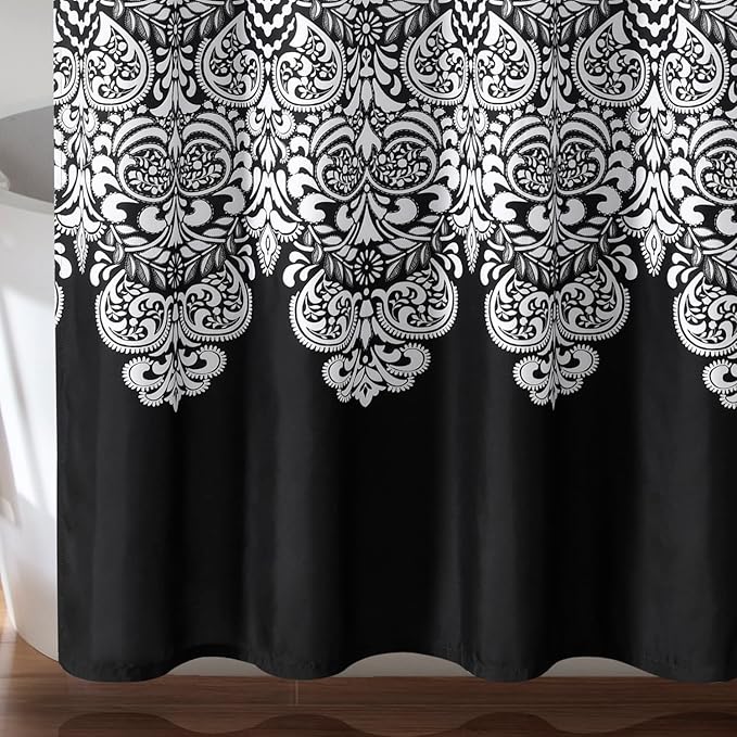 Lush Decor Boho Medallion Shower Curtain Single 72" W x 72" L Black - Boho Shower Curtains for Bathroom Decor - Black Bathroom Curtain