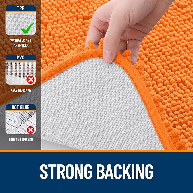 OLANLY Bathroom Rugs 45x27, Extra Soft Absorbent Chenille Bath Rugs, Rubber Backing Quick Dry, Machine Washable Bath Mats for Bathroom Floor, Tub and Shower, Home Decor Accessories, Orange