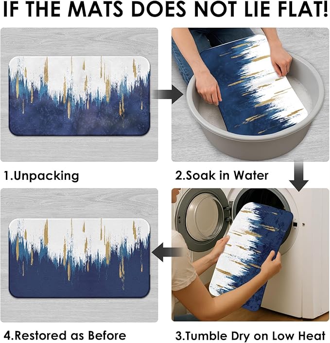 Blue Gold White Shower Curtain Set with Toilet Lid Cover and Non-Slip Rugs for Bathroom, Modern Oil Painting Abstract 4 Pcs Shower Curtain, Bathroom Set with 12 Hooks