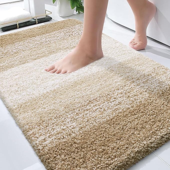 OLANLY Bathroom Rugs Mat 34x21, Extra Soft Absorbent Microfiber Bath Rugs, Rubber Backing, Quick Dry, Machine Washable Bath Mats for Bathroom Floor, Tub and Shower, Home Decor Accessories, Tan