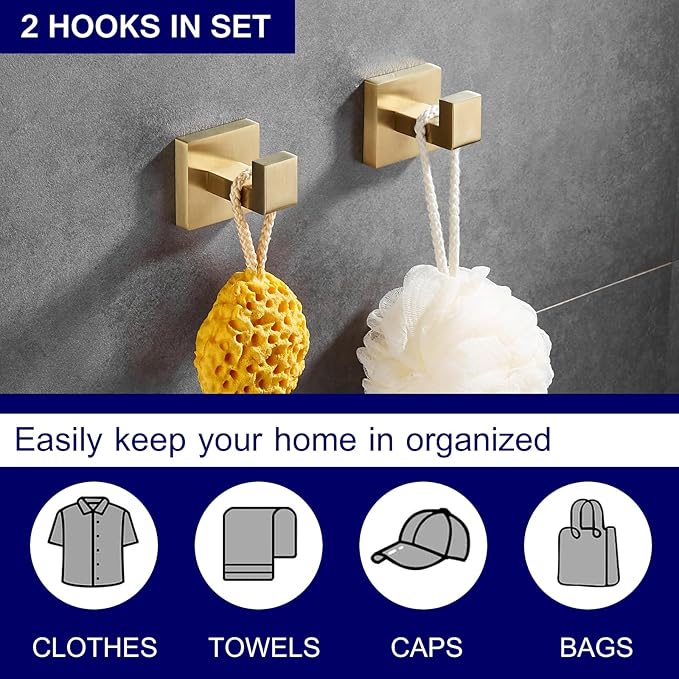 Bathroom Hardware Set 23.6-Inch Towel Bar,2pcs Towel Hook,Toilet Paper Holder,Hand Towel Holder Stainless Steel Brushed Gold Bathroom Accessories GTS3190BG…