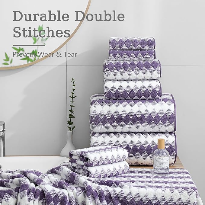 8 Piece Bathroom Towel Set |2 Oversized Bath Towels,2 Hand Towels,4 Washcloths| 600GSM Soft Hotel Towel Set Extra Large Bath Sheet for Bathroom,Highly Absorbent Quick Dry Bath Towel Collections,Plum