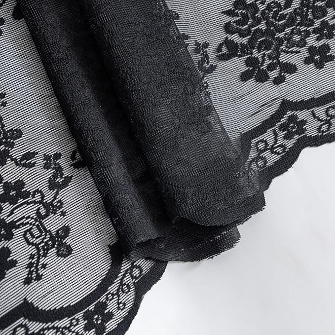 YJ YANJUN Black Lace Shower Curtain Luxury Vintage Sheer Shower Curtain with Attached Valance Elegant Boho Bath Curtain for Bathroom Gothic Halloween Bathroom Decor 72 x 72 Inches