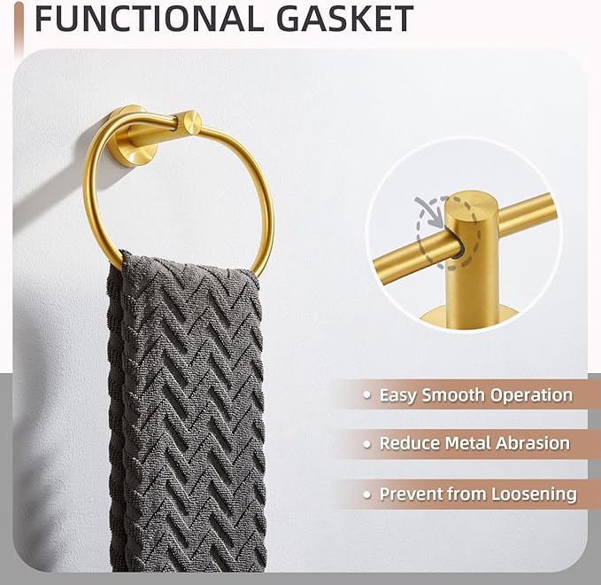 Angle Simple Towel Ring Brushed Dark Gold, SUS 304 Stainless Steel Swivel Hand Towel Holder for Bathroom Wall Mount