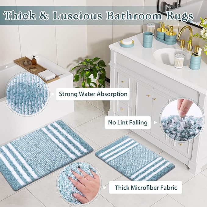 Bathroom Set - Bathroom Sets with Shower Curtain and Rugs, 25PC Bathroom Accessory Set, Light Blue Bathroom Accessories Set with Trash Can, Soap Dispensers