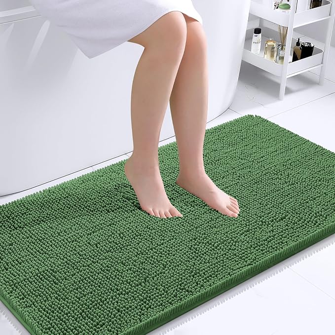 OLANLY Bathroom Rugs 40x24, Extra Soft Absorbent Chenille Bath Rugs, Rubber Backing Quick Dry, Machine Washable Bath Mats for Bathroom Floor, Tub and Shower, Home Decor Accessories, Olive Green