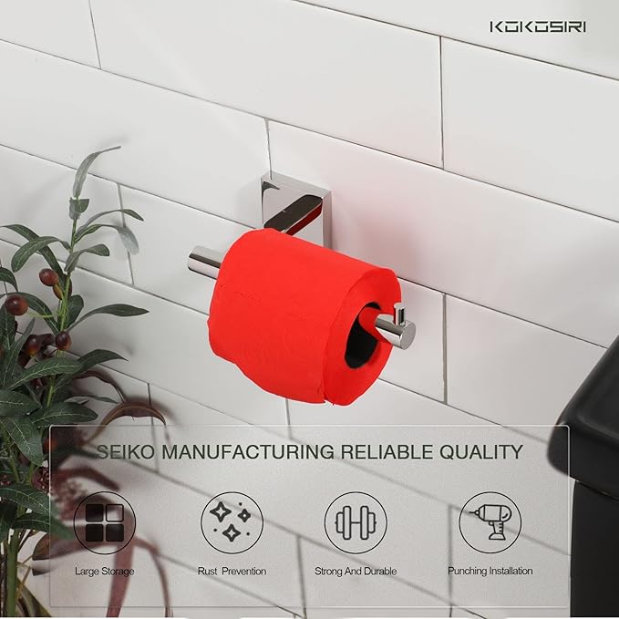 KOKOSIRI 20-Inch Bathroom Shelves Glass Floating Shelf Toilet Roll Holder Toilet Paper Holder Stainless Steel Polished Chrome B1105CH-L20+B2005CH