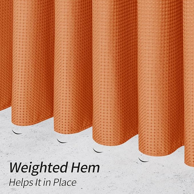 MitoVilla Orange Waffle Small Stall Shower Curtain 36 x 72, Half Size Fabric Narrow Shower Curtains for Bathroom Decor, 36 inch Weighted Shower Curtain Set with Plastic Hooks, Burnt Orange