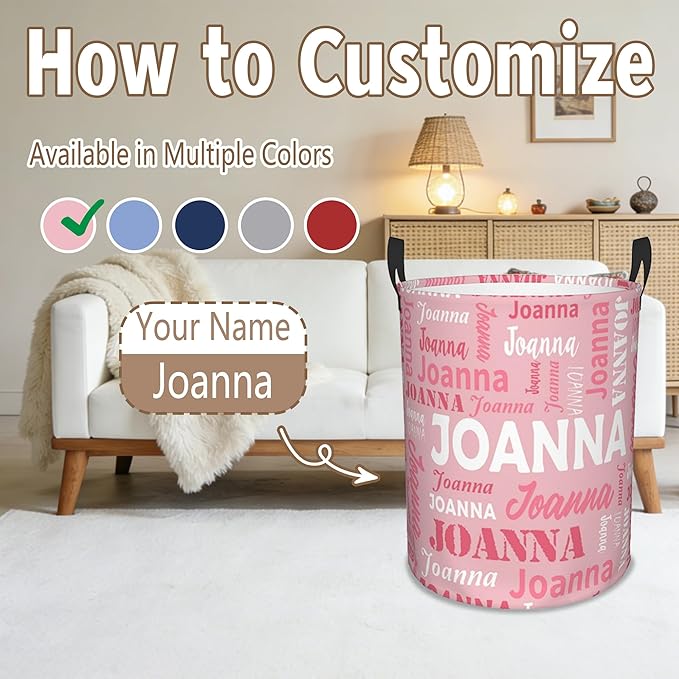 Custom Name Laundry Basket, Personalized Collapsible Laundry Hamper with Name for Bathroom Bedrooms, Customized Dirty Clothes Hamper Storage Basket Gifts for Kids Boys Girls Baby Men Women