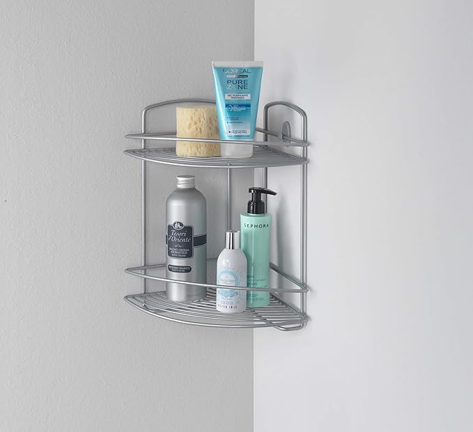 Metaltex Onda 2-Tier Corner Bathroom Shelf, Silver