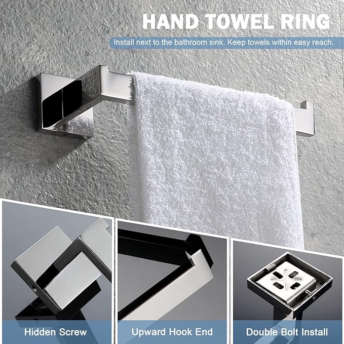 VELIMAX Premium Stainless Steel 4 Pieces Bathroom Hardware Accessories Set Wall Mounted Towel Bar Set, Polished, 24-Inch