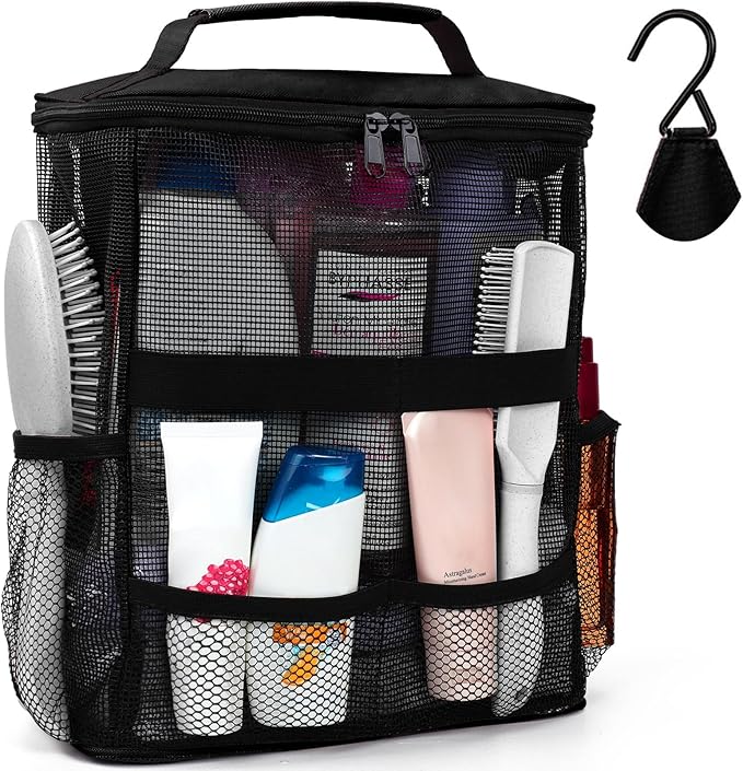 Dorm Room Essentials for College Students Girls Boys Guys, Large Capacity Mesh Shower Caddy Portable with Hanging Hook, Quick Dry Shower Bag for Camping, Beach Essentials, Birthday Gifts for Women Men