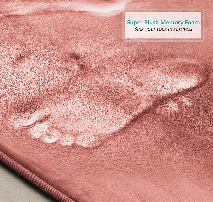 Clara Clark 3 Piece Bathroom Rugs Bath Mat Set, Velvet Memory Foam Bath Mats for Bathroom - Non-Slip, PVC Backing Bath Rugs, Washable - Dries Quickly, Rose
