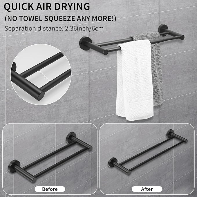 RUMOSE Bath Towel Bar 15 to 27 Inch Black Retractable Double Tower Holder Hanger Expandable Bathroom Bathroom Accessories Tower Racks