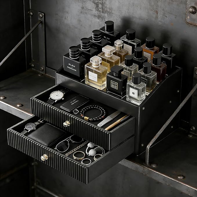 Cologne Organizer for Men, Black Cologne Stand, Organizador de Perfumes Gifts for Valentine's Day, Layer Mens Cologne Organizer for Bathroom, Mens Dresser Top Organizer for Bedroom