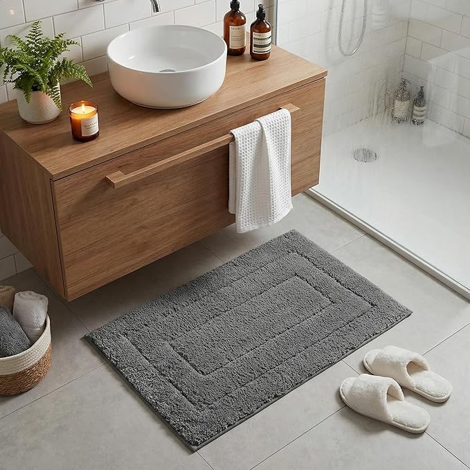 GRANNY SAYS Bathroom Rugs and Mats, 16" x 24" Non-Slip Bath Mat for Bathroom, Super Soft Absorbent Microfiber Bath Rug, Machine Washable and Dry, Small Dark Gray Rug for Shower, Tub and Bath Floor