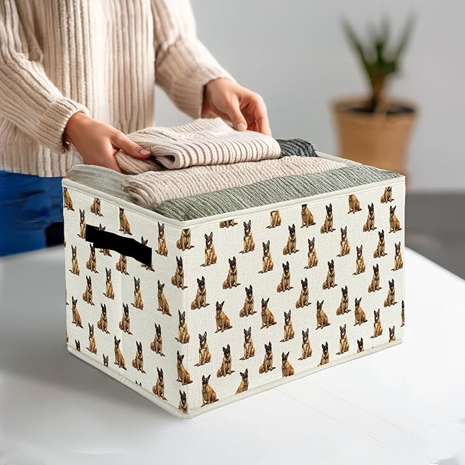 Belgian Malinois Gifts Storage Bins & Boxes with Handles, Dog Mom Dad Lovers Gifts Foldable Basket for Organizing, Dog Collapsible Storage Basket for Bedroom Bathroom Clothes Toys