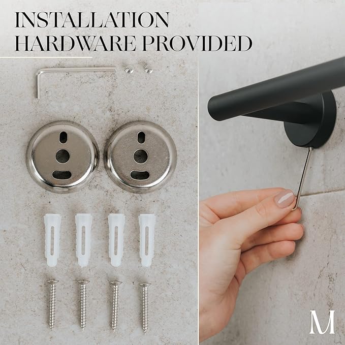 Marmolux Acc - 16" Matte Black Towel Bar for Bathroom - Hand Towel Holder Towel Rod - Bathroom Towel Racks - Towel Hanger Heavy Duty Wall Mount Bathroom Hardware Stainless Steel - Bathroom Accessories