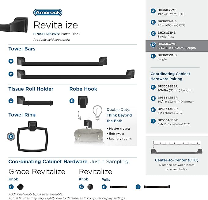 Amerock BH36032 Revitalize 6-13/16" Wall Mounted Towel Ring - Matte Black