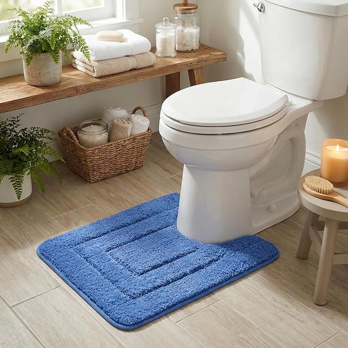 GRANNY SAYS Bathroom Toilet Rugs U Shaped, Bath Mats for Bathroom, Bath Rugs Non Slip Washable, Absorbent Microfiber Toilet Mat, Soft Plush Shaggy Bath Carpet, 20" x 24", Blue