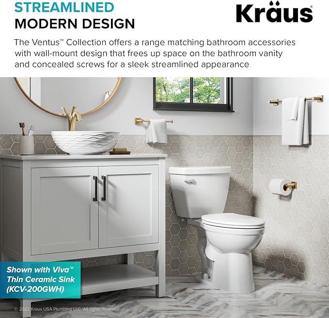 Kraus Ventus Glass Bathroom Shelf with Rail, Brushed Gold Finish, KEA-17745BG