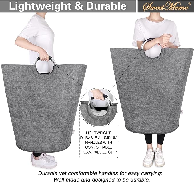Huge Laundry Basket Collapsible with Durable Handles, Extra Large Tall Laundry Hamper Bag, Big Heavy Duty Dirty Clothes Hampers, Sturdy, Foldable, Two-Layer, Grey 160L