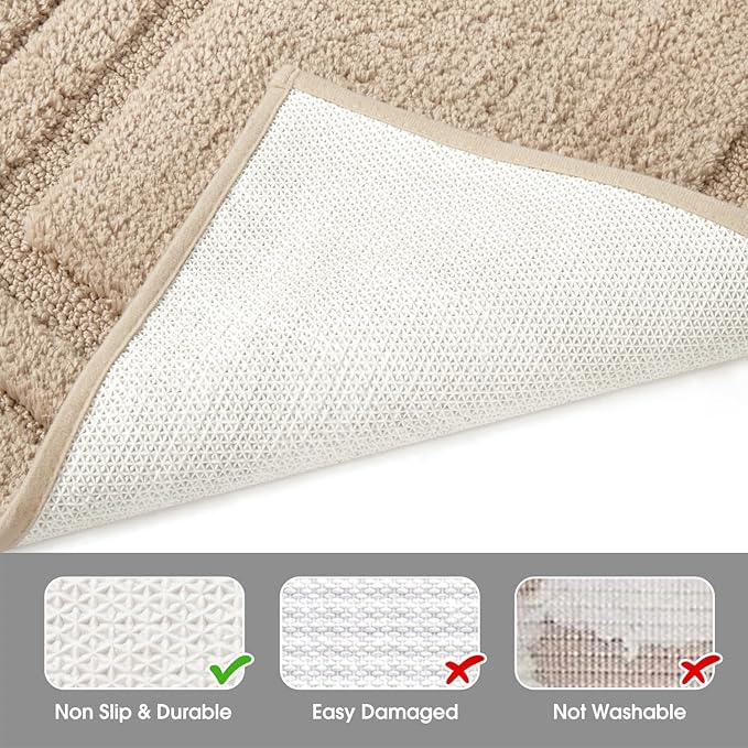 HOMEIDEAS Bathroom Rugs Sets 3 Piece, Super Soft and Absorbent Non Slip Microfiber Toilet Bath Mat with U-Shaped (Beige)
