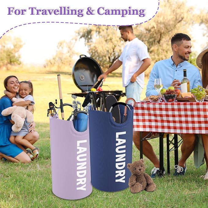 Set of 2 Large Laundry Baskets for Adult, 95L Collapsible Laundry Baskets with Aluminum Handles, Portable Dirty Clothes Hampers for Bedroom, Travel, Purple + Navy Blue