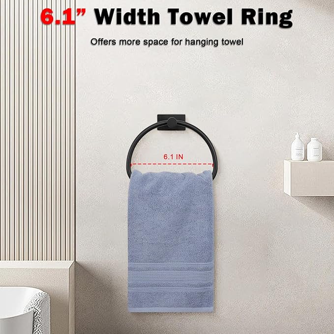 Livabber Towel Ring for Bathroom, 304 Stainless Steel Hand Towel Holder, Heavy Duty Towel Hanger for Bath, Kitchen, Hotel (2.3″ Screw-Mounted Base, Black)