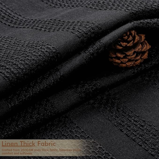 OVZME Black Boho Stall Shower Curtain, Narrow Soft Fabric Striped Linen Textured Bathroom Shower Curtain with Tassel, Modern Farmhouse Machine Washable Bath Decor, Black, 36Wx72L Inches