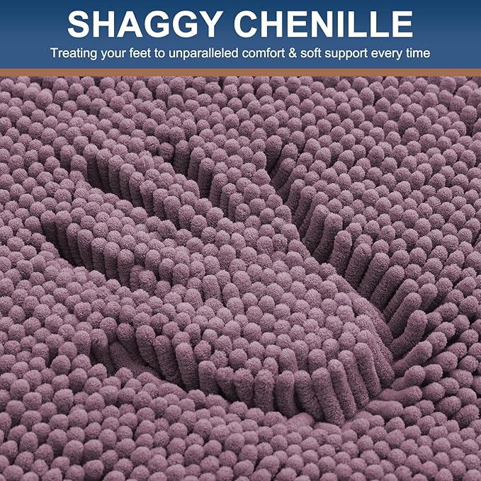Smiry Luxury Chenille Bathroom Rugs 24x16, Extra Soft and Absorbent Shaggy Bath Mat, Machine Washable, Non-Slip Plush Carpet Runner for Tub, Shower, and Floor, Home Decor Accessories, Deep Plum