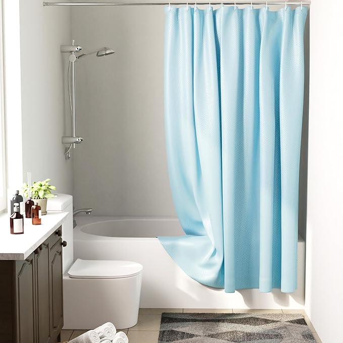 Encasa XO Luxury Jacquard Shower Curtain ZZ Light Blue 72x72 in | Rustproof, Wrinkle-Free, Water-Repellent & Machine Washable | Elegant Heavy Fabric for Bathroom Decor & Bathtub Use