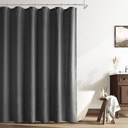 Naturoom Dark Grey Linen Shower Curtain, Country Boho Farmhouse Bath Decor Shower Curtains Neutral Cloth Weighted Textured Fabric Bath Curtain Liner with Hooks, 72x96