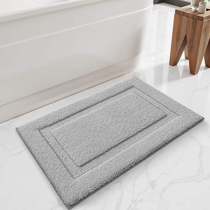 LUMI Ultra Soft Bathroom Rugs Non Slip with Rubber Backing, Absorbent Washable Bath Mat Quick Dry, Upgraded Premium Microfiber Plush Carpet for Bathtub and Shower Floor, Grey, 17x30