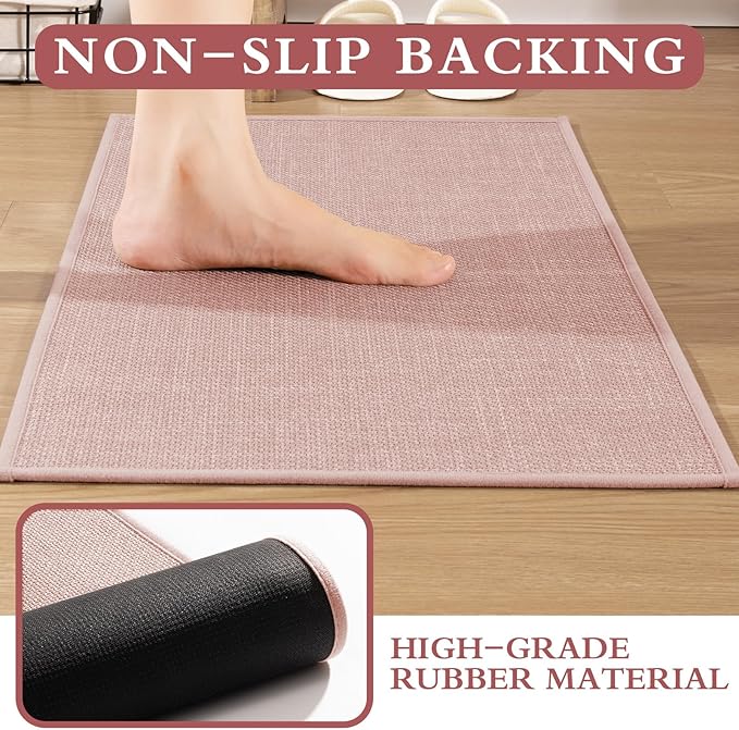 YIHOUSE Pink Bathroom Rugs Set, 4 Piece, Absorbent Non Slip, Quick Dry, Thin Bath Mat for Bathroom and Kitchen