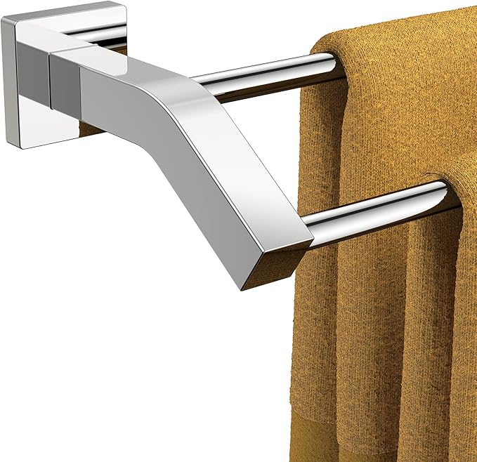 FORIOUS Double Towel Bar, 24 Inch Dual Towel Racks for Bathroom Wall Mounted, Thicken SUS304 Stainless Steel Bath Square Towel Rod Towel Holder Rail, Chrome