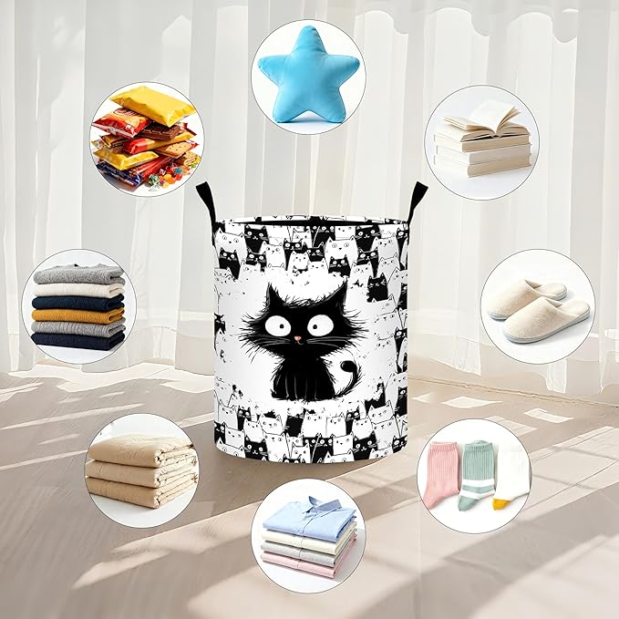 Cat Laundry Basket Storage Bin Foldable Laundry Hamper Clothes Storage Bucket Organizer 19.6x15.7 Inch For Laundry Room/Bedroom/Bathroom