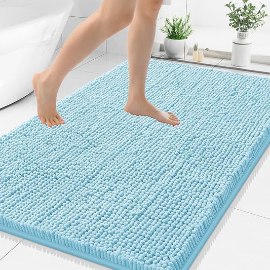 Smiry Luxury Chenille Bathroom Rugs 48x32, Extra Soft and Absorbent Shaggy Bath Mat, Machine Washable, Non-Slip Plush Carpet Runner for Tub, Shower, and Floor, Home Decor Accessories, Sky Blue