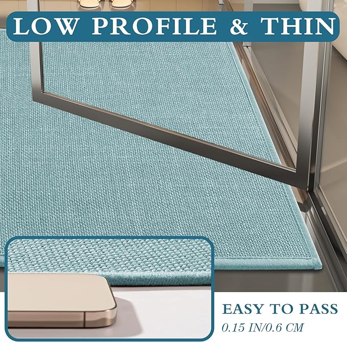 YIHOUSE Blue Bathroom Rug Sets 5 Piece, Bathroom Mat Quick Dry, Thin Bath Rug Set,Absorbent Bath Mat for Bathroom Non Slip Washable for Toilet and Floor