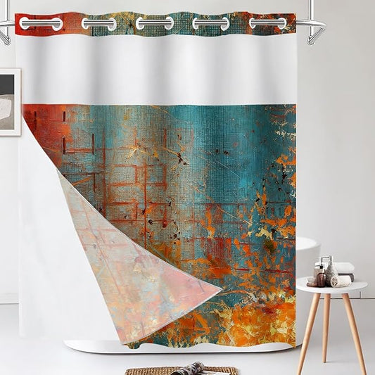 Shrahala Abstract Grunge Color No Hooks Shower Curtain with Snap in Liner Set, Solid Colored Pink Bathroom Décor Polyester Fiber Waterproof for Stall Bathtubs 71 X 86 in