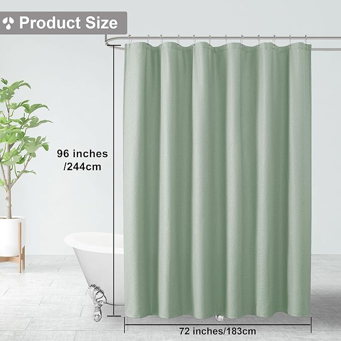 OVZME Berry Extra Long Green Shower Curtain 96 Inch Long, 3D Embossed Texture Fabric Bathroom Shower Curtain, Large Hotel Bath Curtain with 12 Holes, Washable Cloth Shower Curtains, 72x96, Sage Green