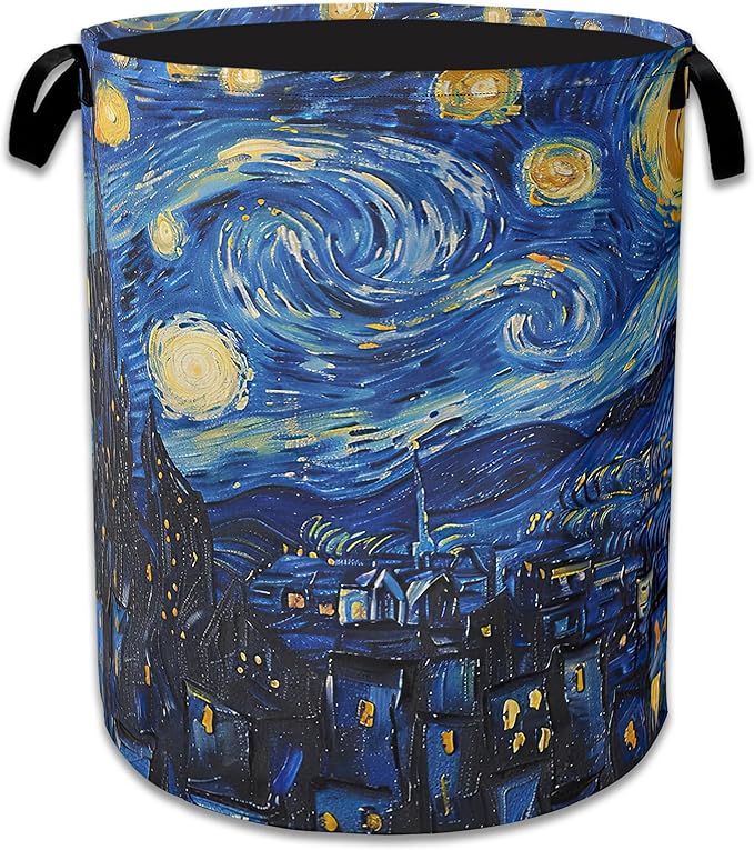 Starry Night Large Storage Basket Collapsible Laundry Basket Oxford Storage Bin for Toy Bins Gift Baskets Bedroom Clothes Children Nursery Hamper 16" X 20.8"